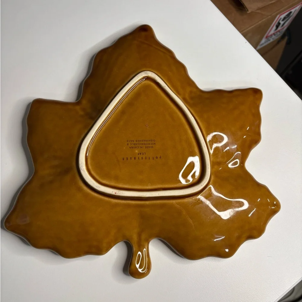Ceramic Maple Leaf Decorative Plate in Mustard Brown - Home Art Pottery Barn